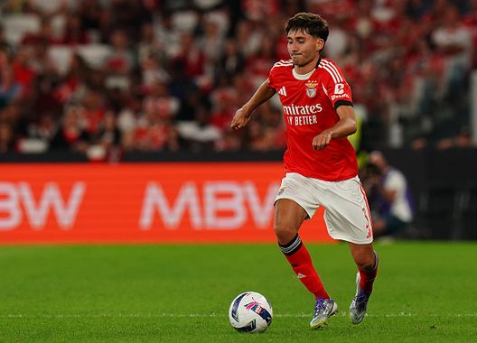 LISBON, PORTUGAL - AUGUST 23: Rafael Obrador of SL Benfica in action during the Liga Portugal Betclic match between SL Benfica and CD Tondela at Estadio da Luz on August 23, 2025 in Lisbon, Portugal. (Photo by Gualter Fatia/Getty Images)