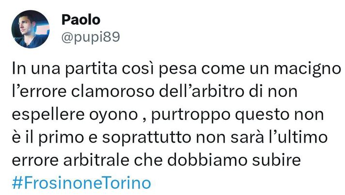 Frosinone-Torino 0-0, le reazioni social: “E la mancata espulsione di Oyono?” - immagine 1