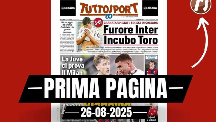 Prima pagina Tuttosport: 'Juventus e Milan, Saelemaekers per Vlahovic'
