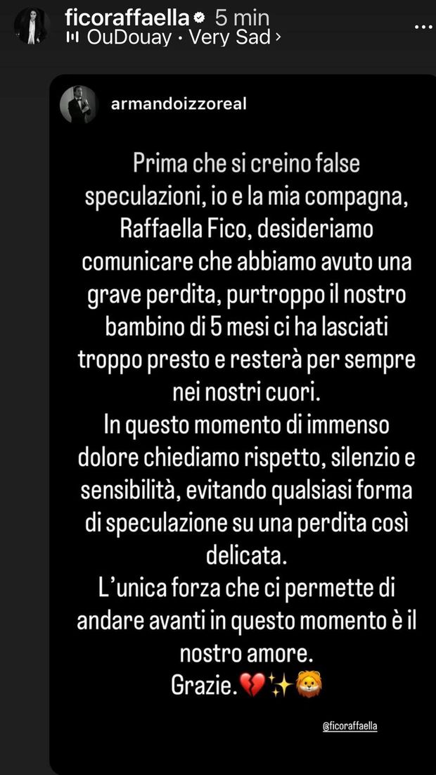 Il terribile annuncio di Izzo e Raffaella Fico: “Purtroppo il nostro bambino ci ha lasciati”- immagine 2