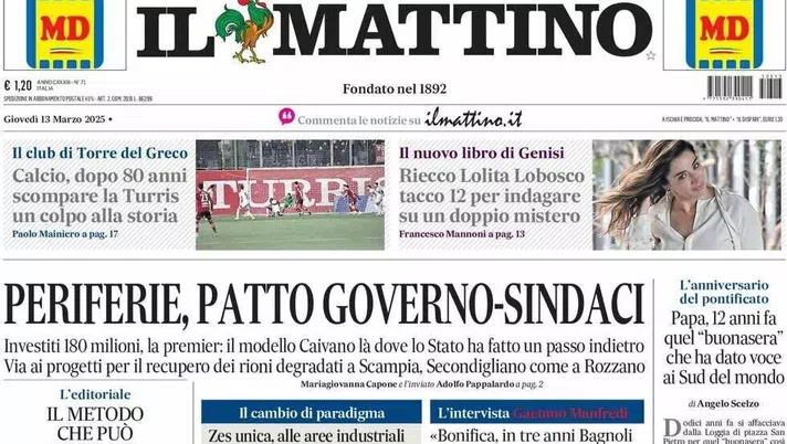 prima pagina il mattino oggi