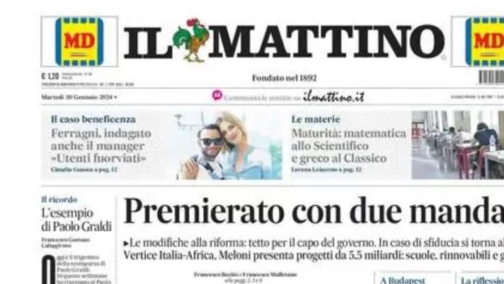 prima pagina il mattino oggi