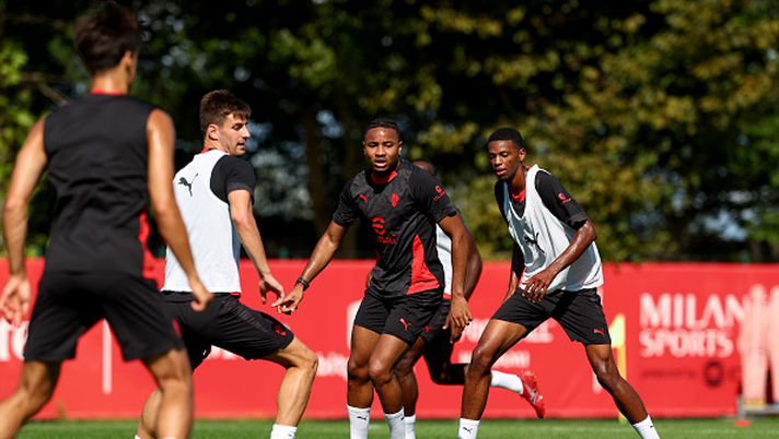 CAIRATE, ITALY - SEPTEMBER 05: Christopher Nkunku of AC Milan in action during an AC Milan Training Session at Milanello on September 05, 2025 in Cairate, Italy. (Photo by Giuseppe Cottini/AC Milan via Getty Images)  Leao Nkunku