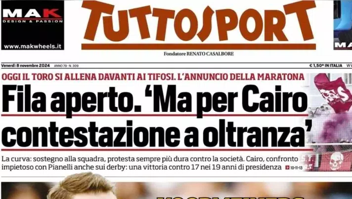 PRIMA PAGINA TUTTOSPORT OGGI: “Koopmeiners «Juventino per Zidane»” - immagine 1