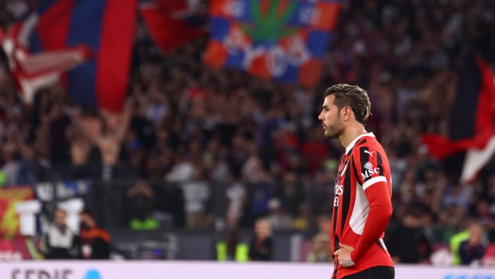 ROME, ITALY - MAY 14: Theo Hernandez of AC Milan looks on during the Coppa Italia Final match between AC Milan and Bologna at Stadio Olimpico on May 14, 2025 in Rome, Italy. (Photo by Giuseppe Cottini/AC Milan via Getty Images)  Arabia Theo