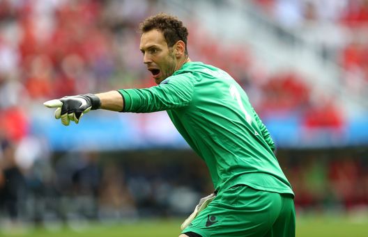LENS, FRANCE - JUNE 11: Etrit Berisha of Albania gestures during the UEFA EURO 2016 Group A match between Albania and Switzerland at Stade Bollaert-Delelis on June 11, 2016 in Lens, France. (Photo by Clive Mason/Getty Images)