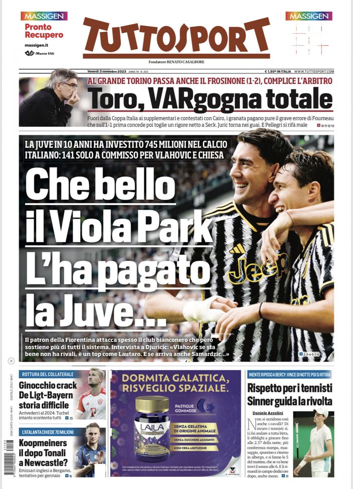 La Prima Pagina di Tuttosport 03-11-2023