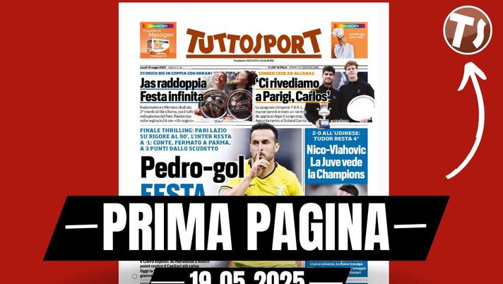Prima pagina Tuttosport: 'Pedro-gol, festa Napoli. La Roma travolge il Milan'