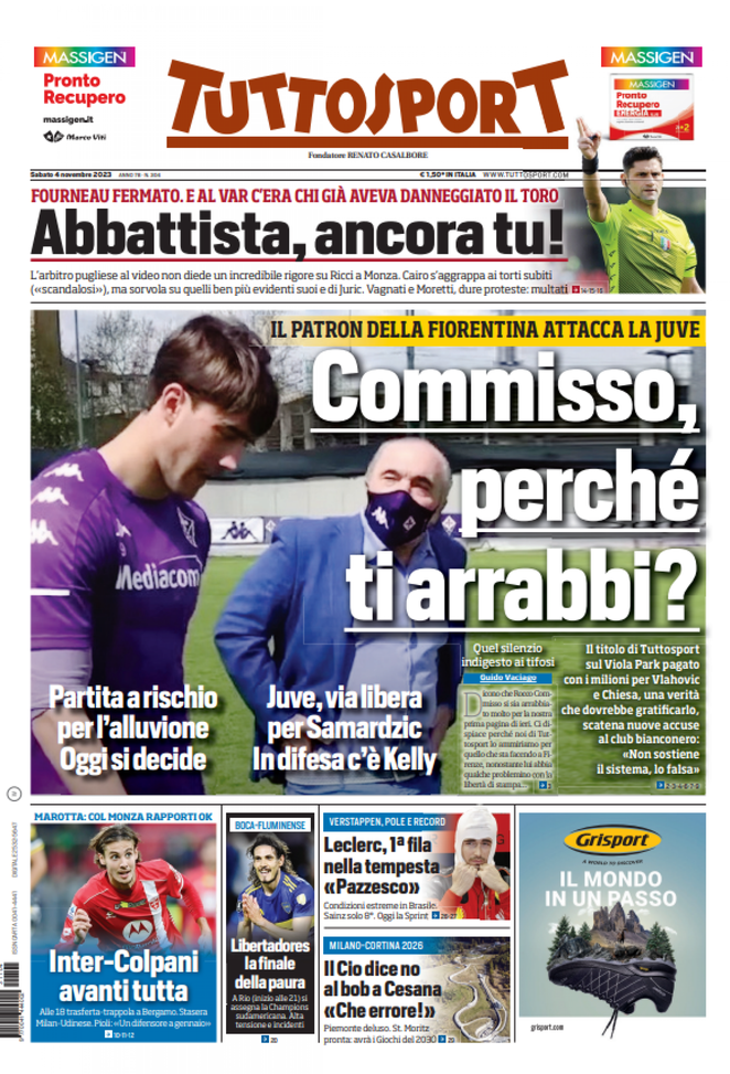 La Prima Pagina di Tuttosport 04-11-2023