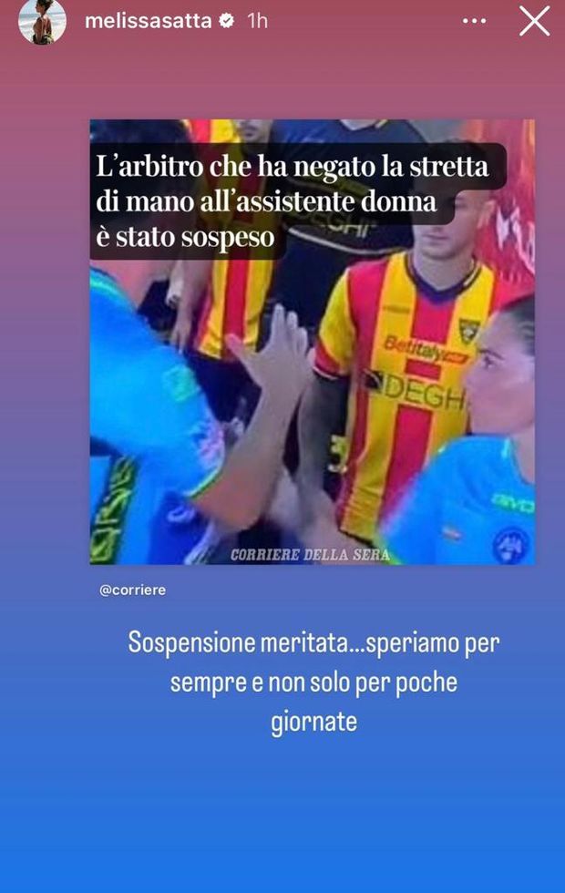 Sessismo, il commento di Melissa Satta alla sospensione dell’arbitro: “Speriamo per sempre”- immagine 2
