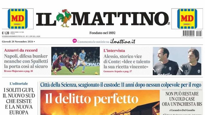 PRIMA PAGINA IL MATTINO OGGI: “Napoli, difesa bunker. Neanche con Spalletti la porta così al sicuro” prima pagina il mattino oggi