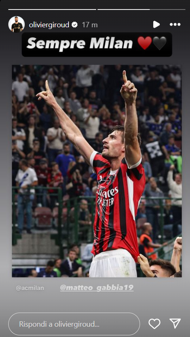Derby Inter-Milan, anche Giroud esulta sui social per i rossoneri | FOTO- immagine 2
