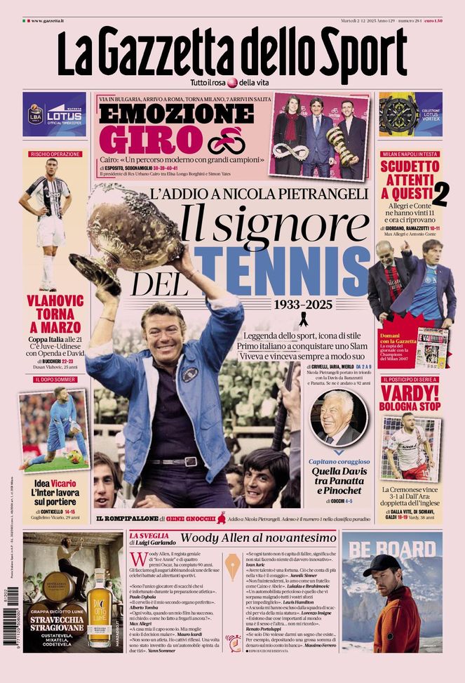 La Gazzetta dello Sport, la prima pagina di oggi, martedì 2 dicembre 2025 La Gazzetta dello Sport