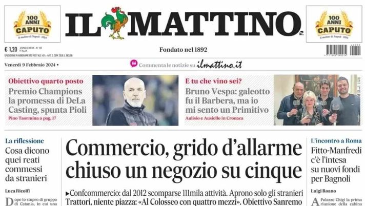 PRIMA PAGINA IL MATTINO: “Premio Champions, la promessa di De Laurentiis” - immagine 1