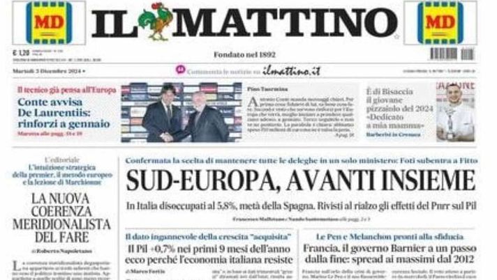 prima pagina il mattino oggi