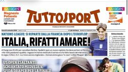 PRIMA PAGINA TUTTOSPORT OGGI: “Italia, rifatti amare!”