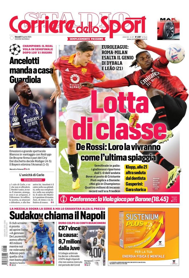 EDICOLA CDS – Ancelotti manda a casa Guardiola. Roma-Milan è lotta di classe - immagine 1