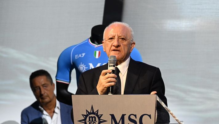 NAPLES, ITALY - JULY 10: Vincenzo De Luca of Napoli on July 10, 2023 in Naples, Italy. (Photo by SSC NAPOLI/SSC NAPOLI via Getty Images) Vincenzo De Luca