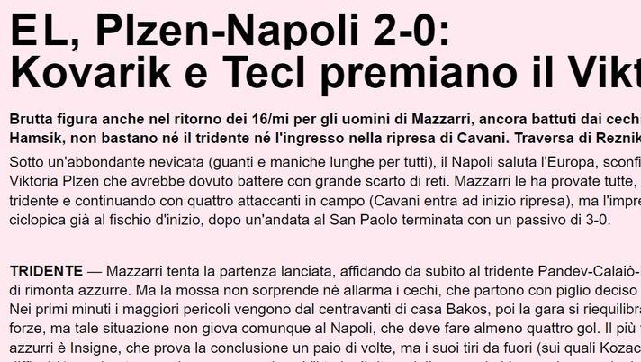 In Italia il Plzen ha subìto 25 reti in 7 gare. Napoli ko con i cechi nel 2013 - immagine 1