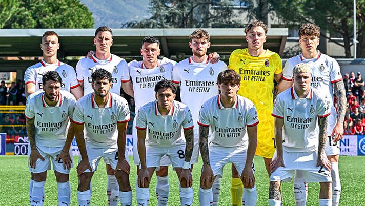 SESTRI LEVANTE, ITALY - APRIL 5: Milan Futuro players pose for a team picture prior to kick-off in the Serie C match between Sestri Levante and Milan Futuro at Stadio Giuseppe Sivori on April 5, 2025 in Sestri Levante, Italy. (Photo by Simone Arveda - AC Milan/AC Milan via Getty Images) Sestri Milan