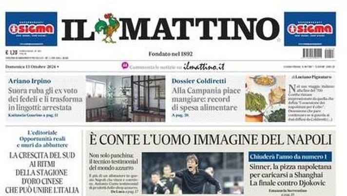 PRIMA PAGINA IL MATTINO OGGI: “È Conte l’uomo immagine del Napoli” - immagine 1