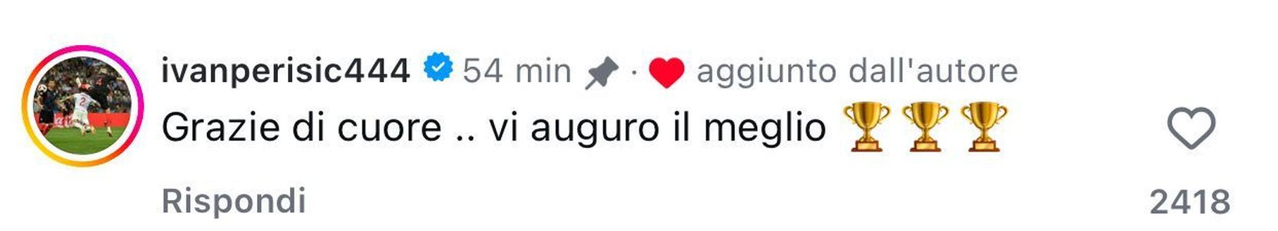 “Quanto ti avrei voluto di nuovo all’Inter”. Perisic risponde così e augura lo scudetto- immagine 3