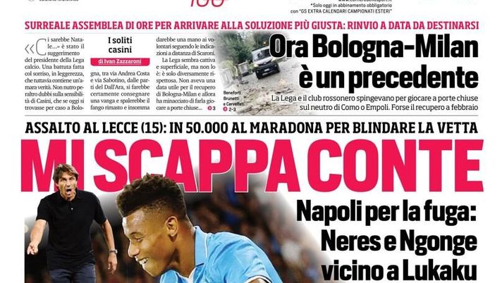 PRIMA PAGINA CORRIERE DELLO SPORT OGGI: “Mi scappa Conte. Napoli per la fuga: Neres e Ngonge vicino a Lukaku” prima pagina corriere dello sport oggi