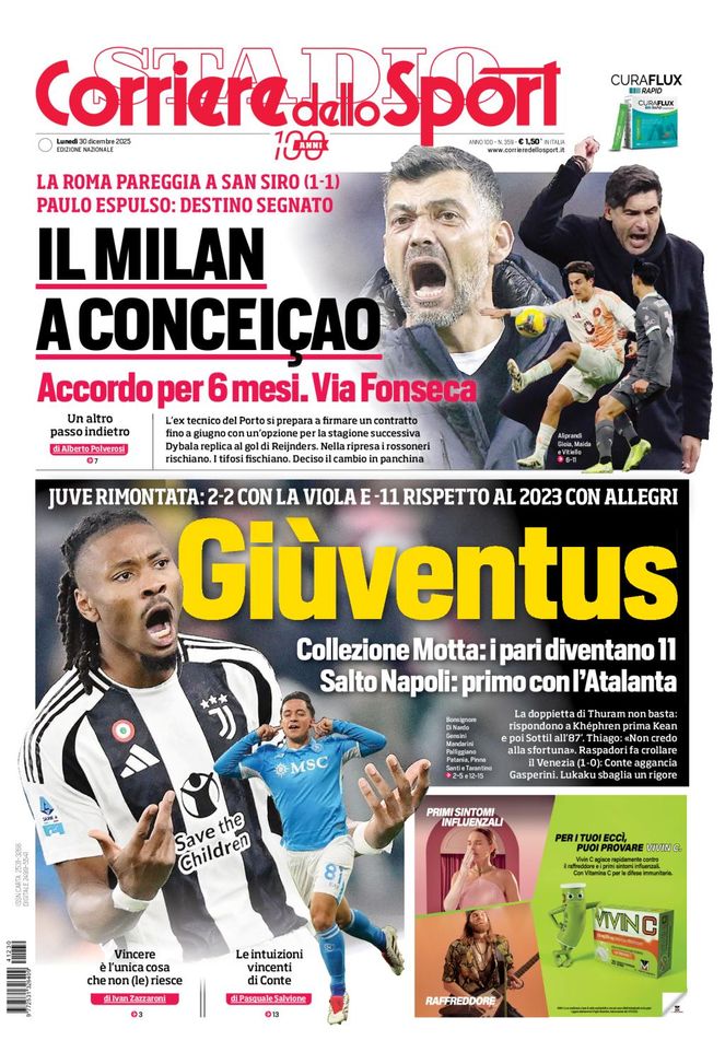 Il Corriere dello Sport, la prima pagina di oggi, lunedì 30 dicembre 2024 Il Corriere dello Sport