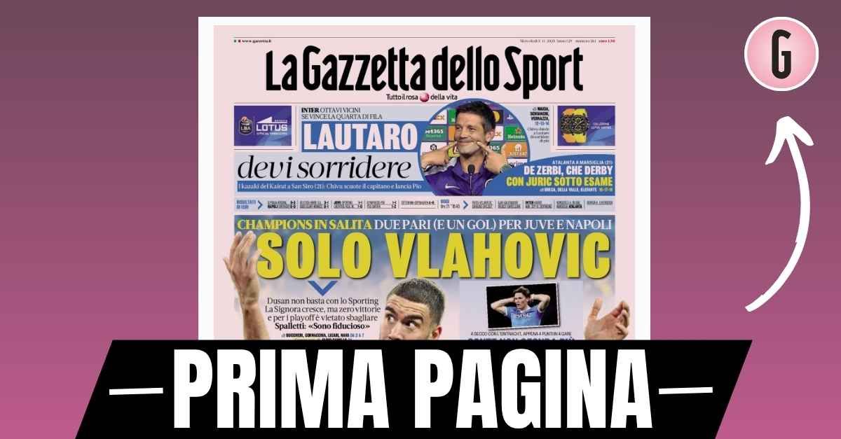 Prima pagina Gazzetta dello Sport: “Champions, due pari e un gol. Juventus, solo Vlahovic” Prima pagina Gazzetta dello Sport: “Champions, due pari e un gol. Juventus, solo Vlahovic”
