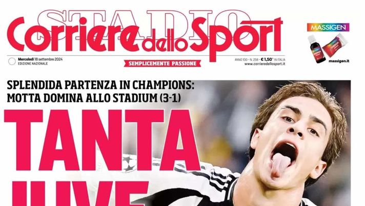 PRIMA PAGINA CORRIERE DELLO SPORT OGGI: “Tanta Juve, fischi al Milan” prima pagina corriere dello sport oggi