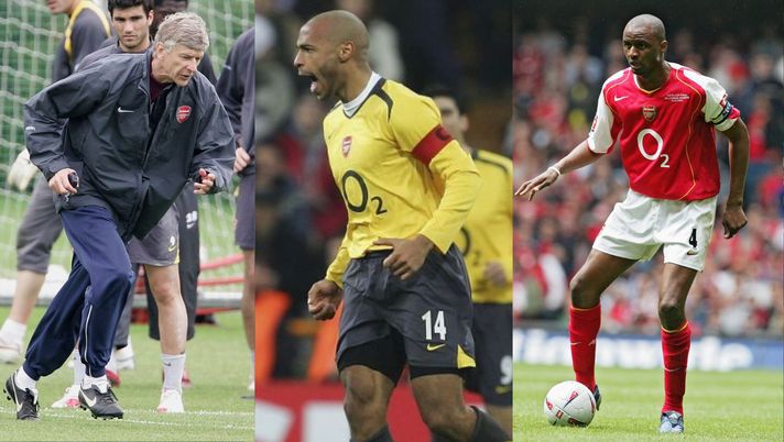 Wenger, Henry e Vieira, ex allenatore ed ex calciatori dell'Arsenal