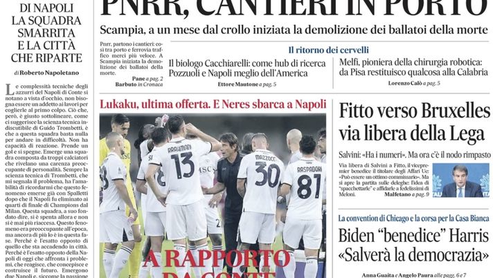 PRIMA PAGINA IL MATTINO OGGI: “A rapporto da Conte! Lukaku, ultima offerta” - immagine 1