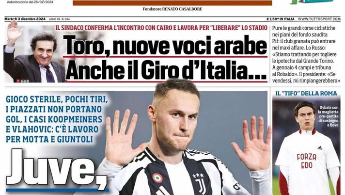 prima pagina tuttosport oggi