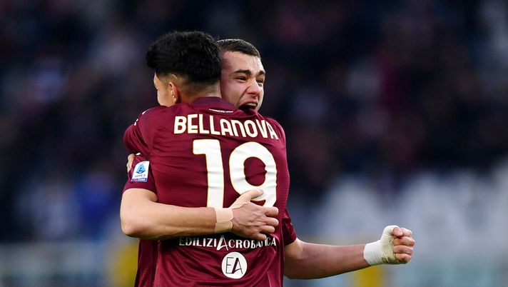 TURIN, ITALY - JANUARY 07: Alessandro Buongiorno of Torino FC celebrates scoring his team's third goal with teammate Raoul Bellanova during the Serie A TIM match between Torino FC and SSC Napoli at Stadio Olimpico di Torino on January 07, 2024 in Turin, Italy. (Photo by Valerio Pennicino/Getty Images) Bellanova ospite di Valerio Braschi di Masterchef: presente la Di Benedetto - immagine 1