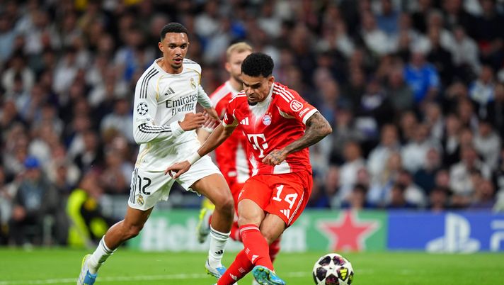 MADRID, SPAIN - APRIL 07: Luis Diaz of FC Bayern Munich scores his team's first goal during the UEFA Champions League 2025/26 Quarter-Final First Leg match between Real Madrid CF and FC Bayern München at Estadio Santiago Bernabeu on April 07, 2026 in Madrid, Spain. (Photo by Angel Martinez/Getty Images) St.Pauli-Bayern Monaco: lo streaming gratis del match - immagine 1