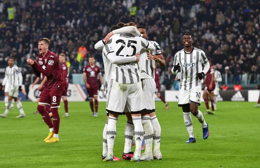 TURIN, ITALY - FEBRUARY 28: Adrien Rabiot of Juventus celebrates with teammates after scoring his team's fourth goal during the Serie A match between Juventus and Torino FC at Allianz Stadium on February 28, 2023 in Turin, Italy. (Photo by Chris Ricco - Juventus FC/Juventus FC via Getty Images)
