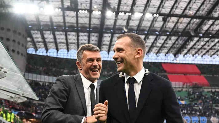 Paolo Maldini e Andriy Shevchenko, ex calciatori del Milan (getty images)