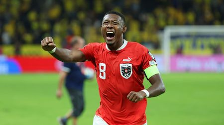 SOLNA, SWEDEN - SEPTEMBER 12: David Alaba of Austria celebrates following the team's victory during the UEFA EURO 2024 European qualifier match between Sweden and Austria at Friends Arena on September 12, 2023 in Solna, Sweden. (Photo by Michael Campanella/Getty Images)