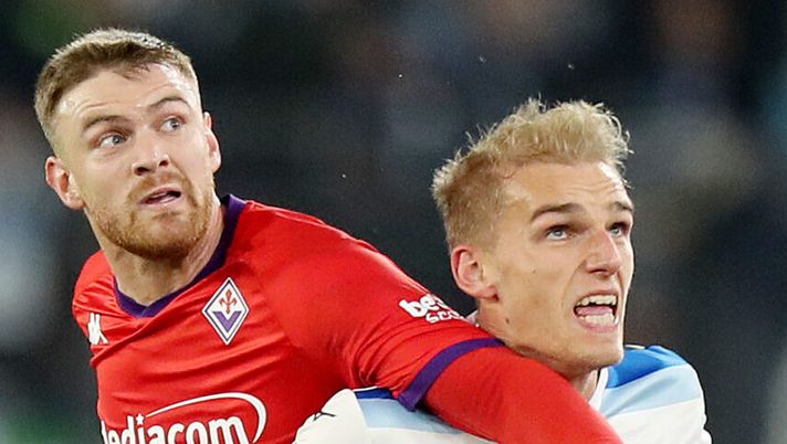 ROME, ITALY - JANUARY 26: Gustav Isaksen of Lazio is challenged by Lucas Beltran of Fiorentina during the Serie A match between SS Lazio and Fiorentina at Stadio Olimpico on January 26, 2025 in Rome, Italy. (Photo by Paolo Bruno/Getty Images) Beltran