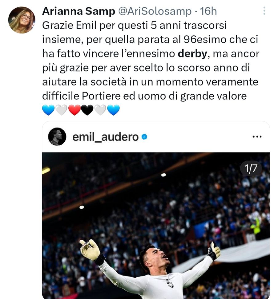 Grazie per tutti i derby: il saluto del popolo Samp a Emil Audero- immagine 3