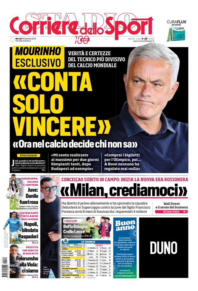 Il Corriere dello Sport, la prima pagina di oggi, martedì 31 dicembre 2024 Il Corriere dello Sport