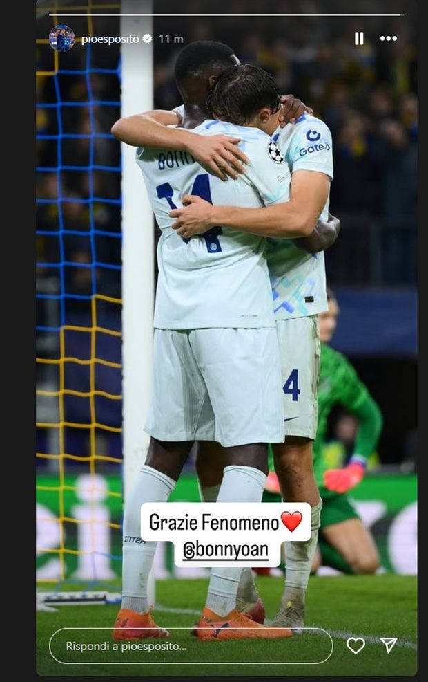 Primo gol in Champions, Esposito abbraccia Bonny anche sui social: “Grazie fenomeno”- immagine 2