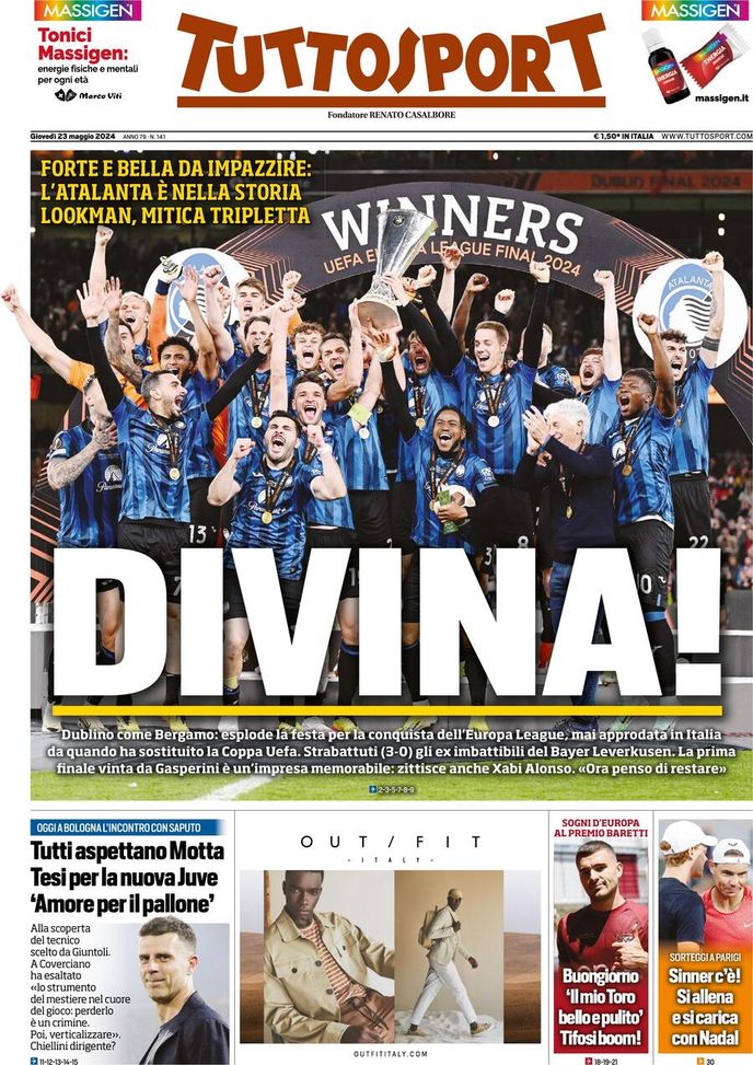 Tuttosport, la prima pagina di oggi, giovedì 23 maggio 2024 Tuttosport