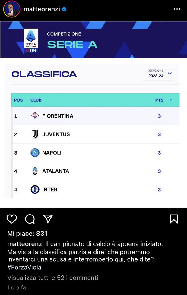 Renzi gongola: “Potremmo interrompere qui il campionato”- immagine 2