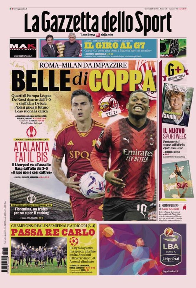 Prima Pagina Gazzetta dello Sport 18 aprile