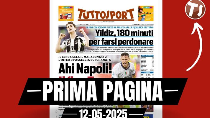 Prima pagina Tuttosport: 'Ahi Napoli! Il flop Toro rilancia l'Inter'