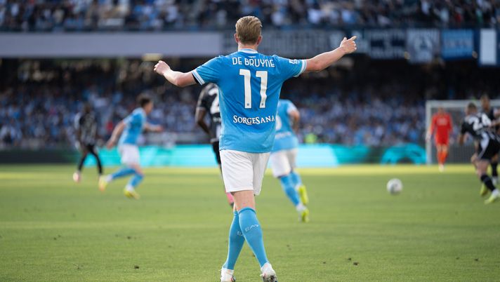 NAPLES, ITALY - MAY 24: Kevin De Bruyne in action during the Serie A match between SSC Napoli and Udinese Calcio at Stadio Diego Armando Maradona on May 24, 2026 in Naples, Italy. (Photo by SSC Napoli/SSC Napoli) De Bruyne Napoli