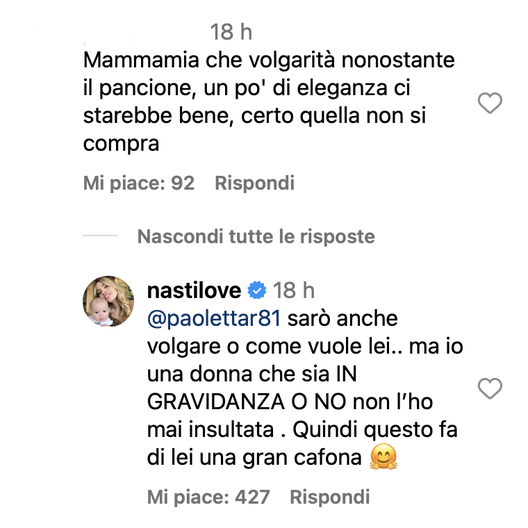 Un’hater a Chiara Nasti: “Che volgarità col pancione”. Lei non ci sta e sbotta così- immagine 2