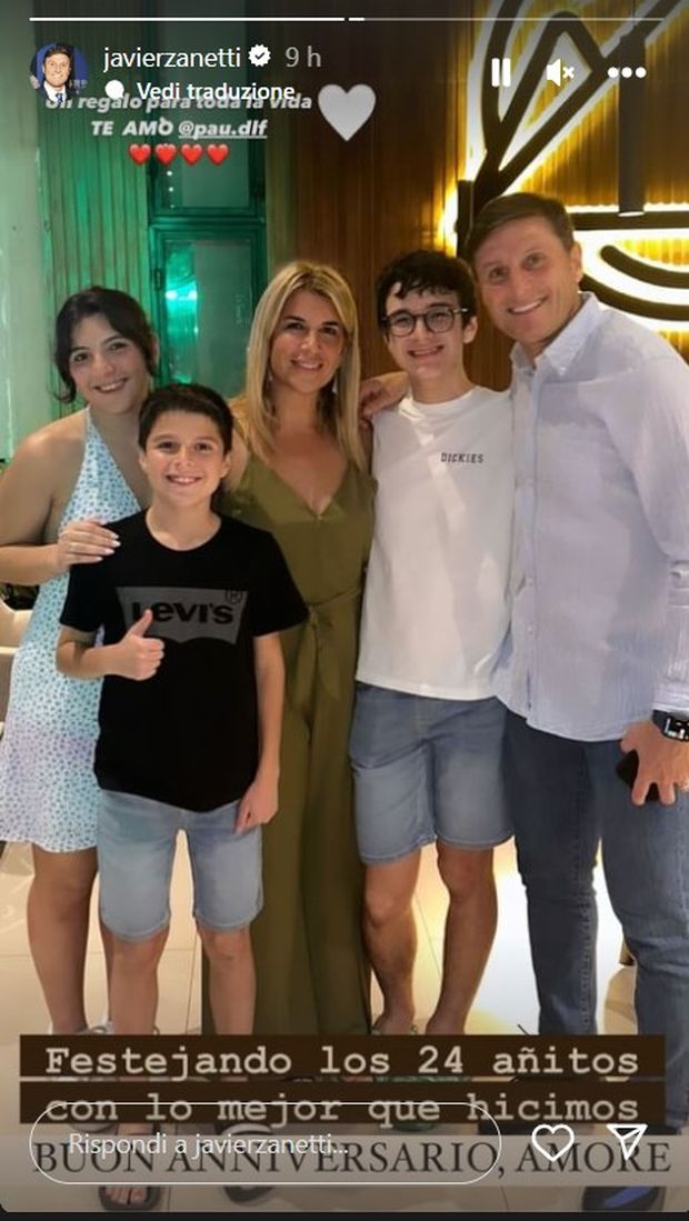 Anniversario per Zanetti e la moglie Paula: “24 anni insieme e un regalo a vita”- immagine 3