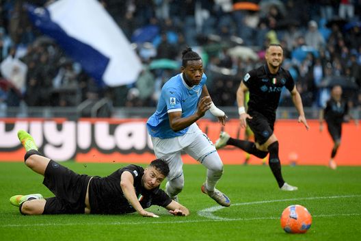 ROME, ITALY - JANUARY 04: Tijjani Noslin of SS Lazio compete for the ball with Amir Rrahmani of SSC Napoli during the Serie A match between SS Lazio and SSC Napoli at Stadio Olimpico on January 04, 2026 in Rome, Italy. (Photo by Marco Rosi - SS Lazio/Getty Images)